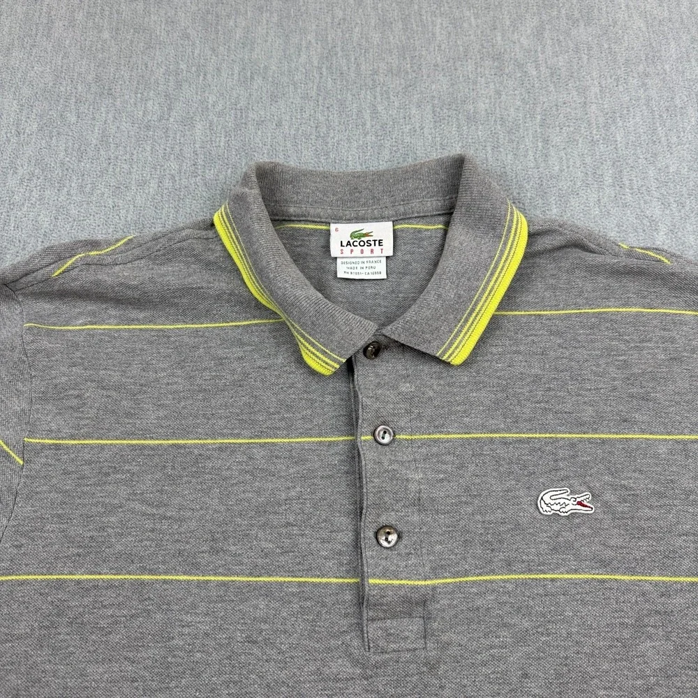 Lacoste Sport Shirt‎ Men 6 XL Gray Striped Polo Short Sleeve Golf Performance